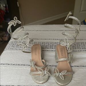 Delicacy Silver Butterfly Embellished Heels
